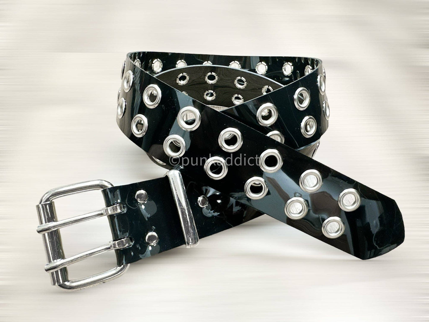 Blk Pvc Vnyl Black Grommet Belt