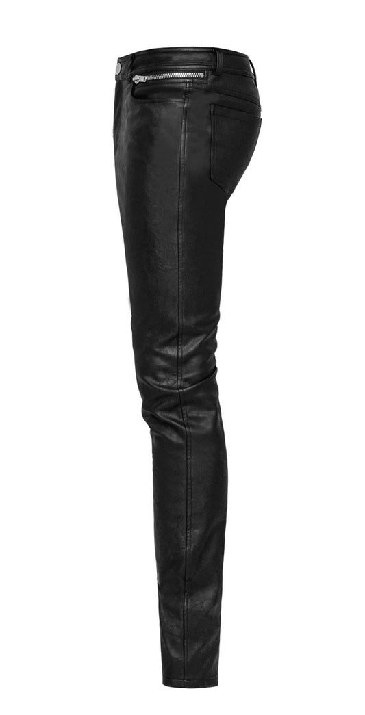 Punk men slim leather trousers