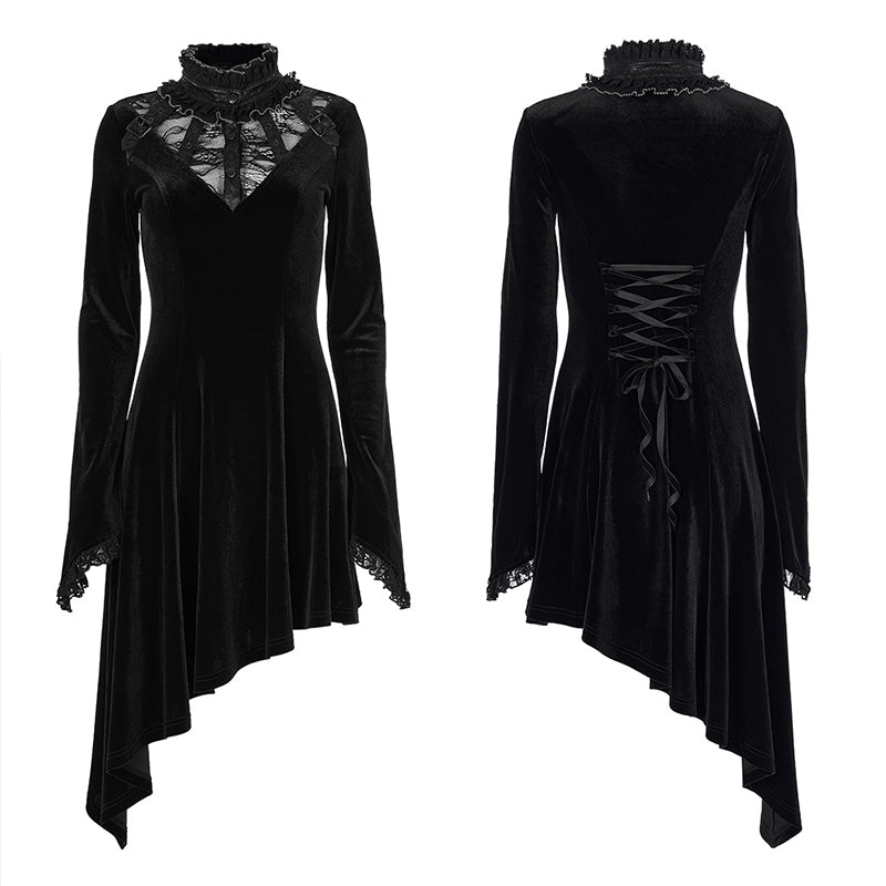 Gothic Asymmetric Elegant Velvet Lace Dress