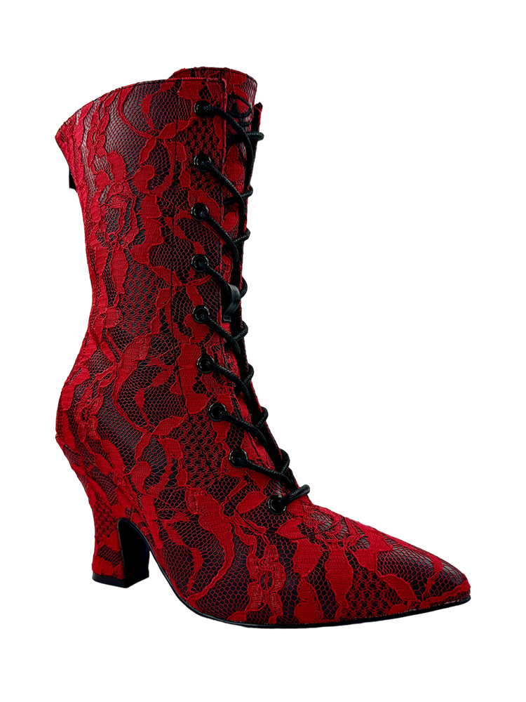 Victoria Lace Boot, Red/Black