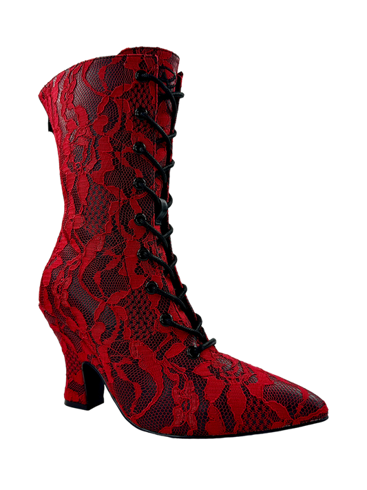 Victoria Lace Boot, Red/Black
