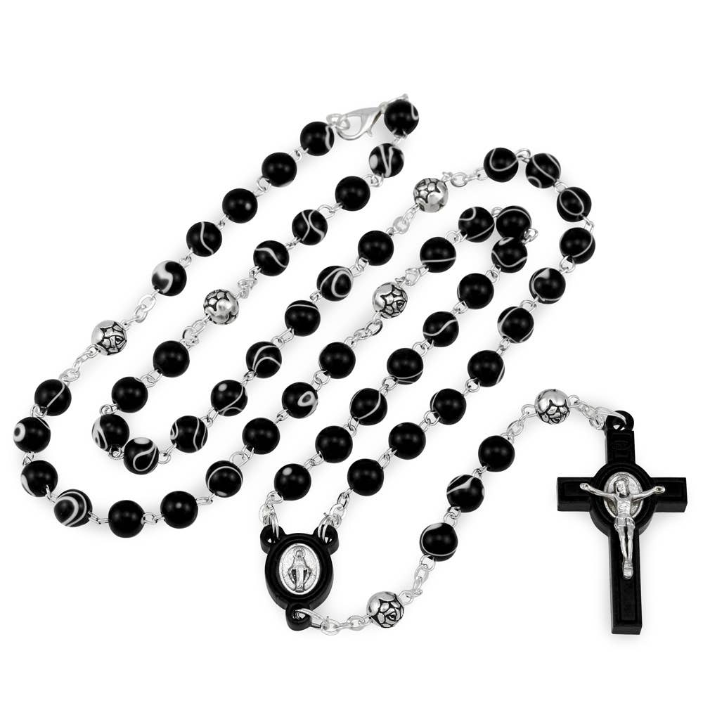 Rosary Pearl Glass Black Beads Necklace