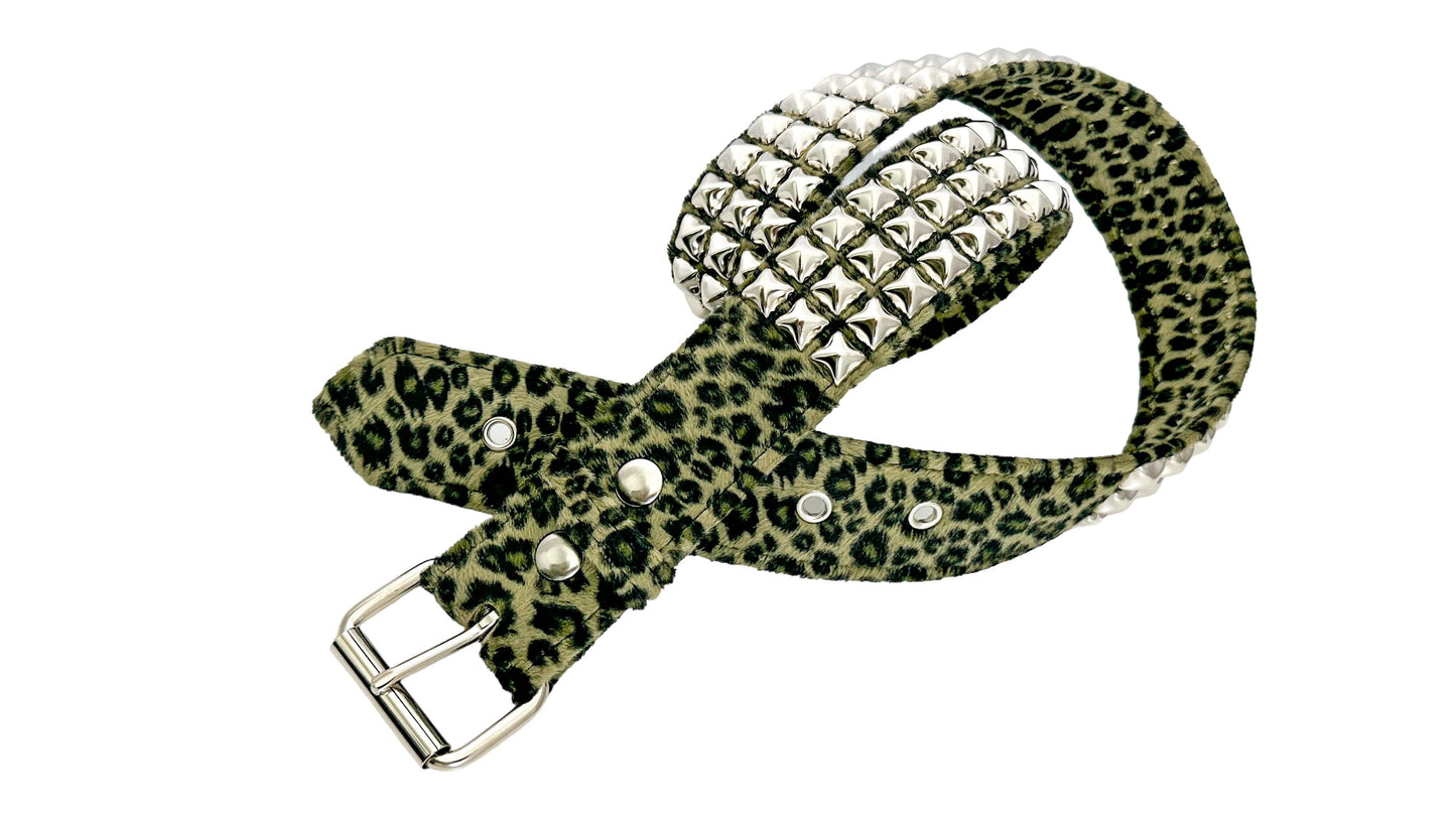 Leopard Fuzzy Fabric Studded Belt