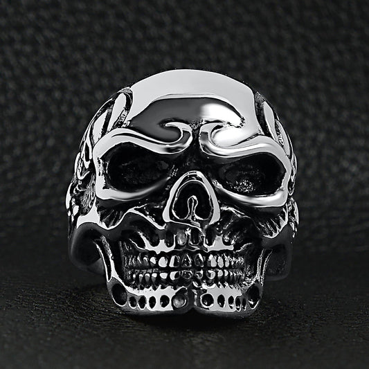 Stainless Steel Skull With Skeleton Accents Ring
