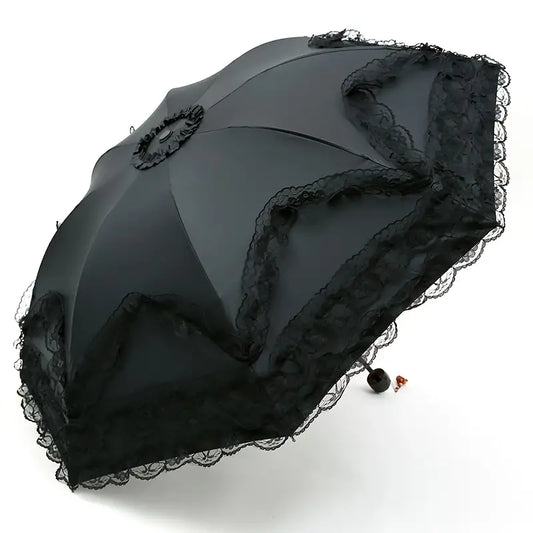 Lace-Trimmed Goth Black Umbrella