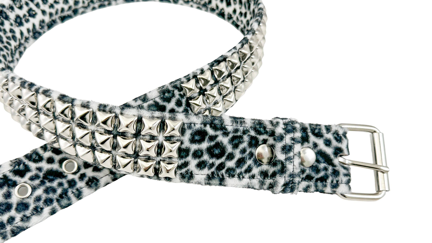 Leopard Fuzzy Fabric Studded Belt