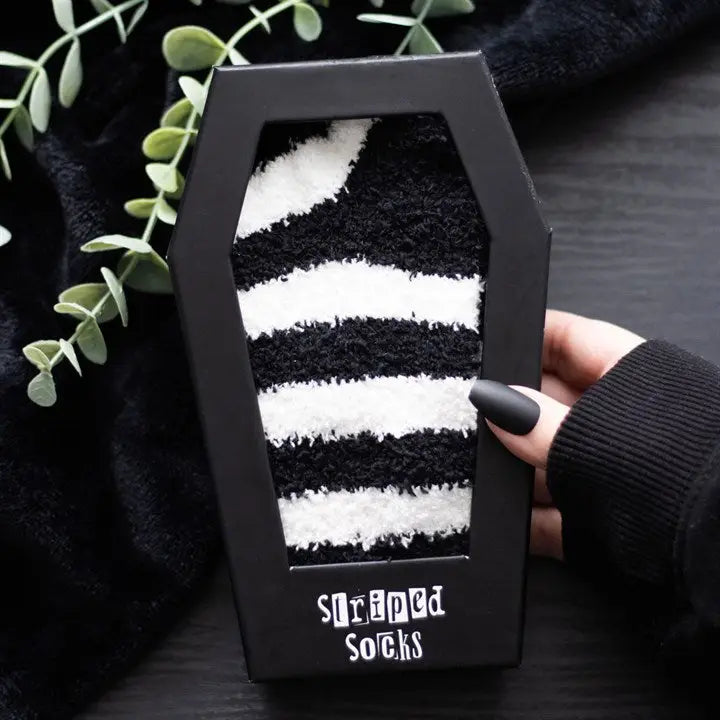 Gothic Striped Halloween Socks in Coffin Gift Box