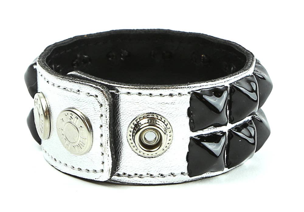 Sliver Patent Black Pyramid Stud Braclet