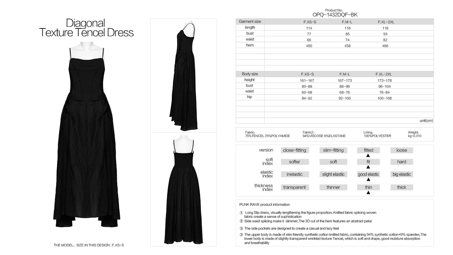 Sophisticated 3D Cut Of The Hem Long Slip Diagonal Texture Tencel Dress