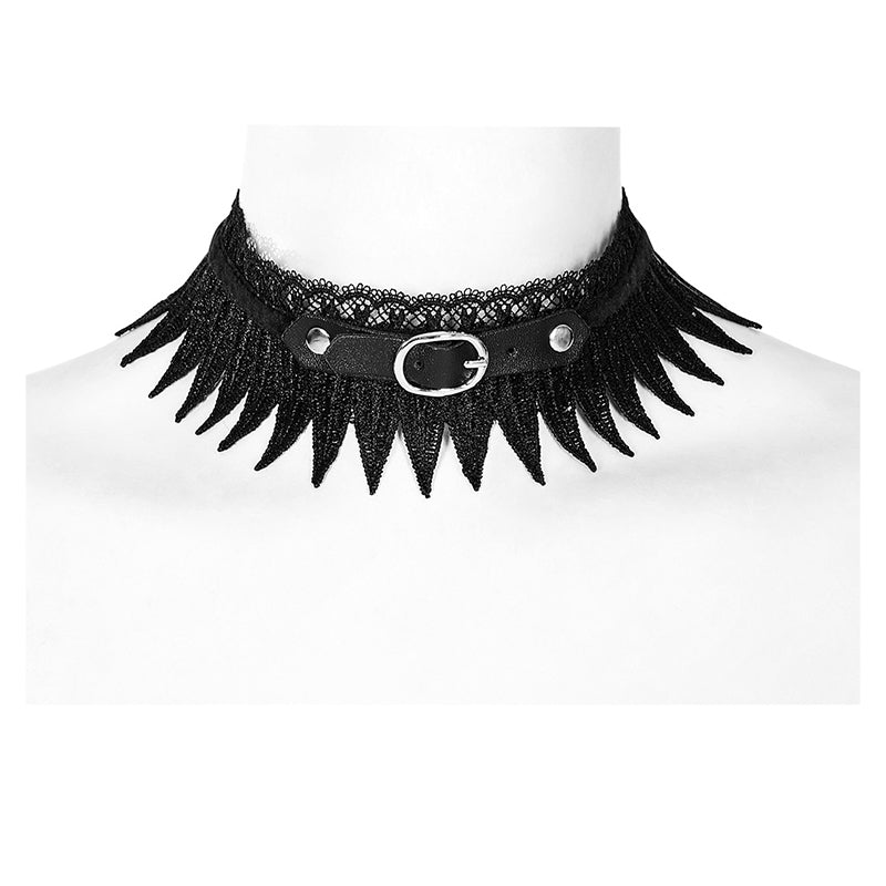 Gothic Classical Elegant Lace Necklace Metal Rivets Belt Fastener Adjustable Chain Faux PU Choker