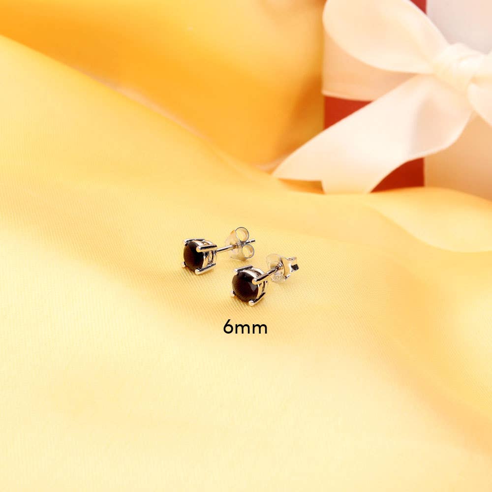 Silver Solitaire Black Cubic Zirconia Stud Earrings