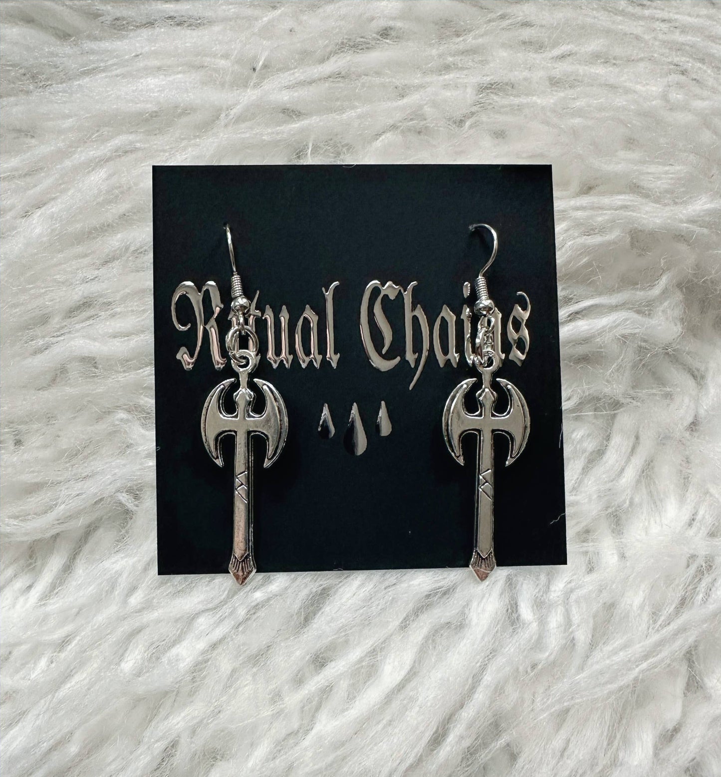 Silver Battle Axe Charm Earrings