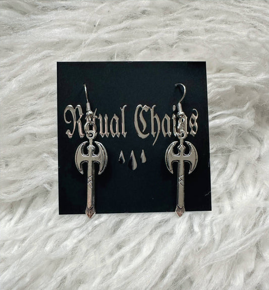 Silver Battle Axe Charm Earrings