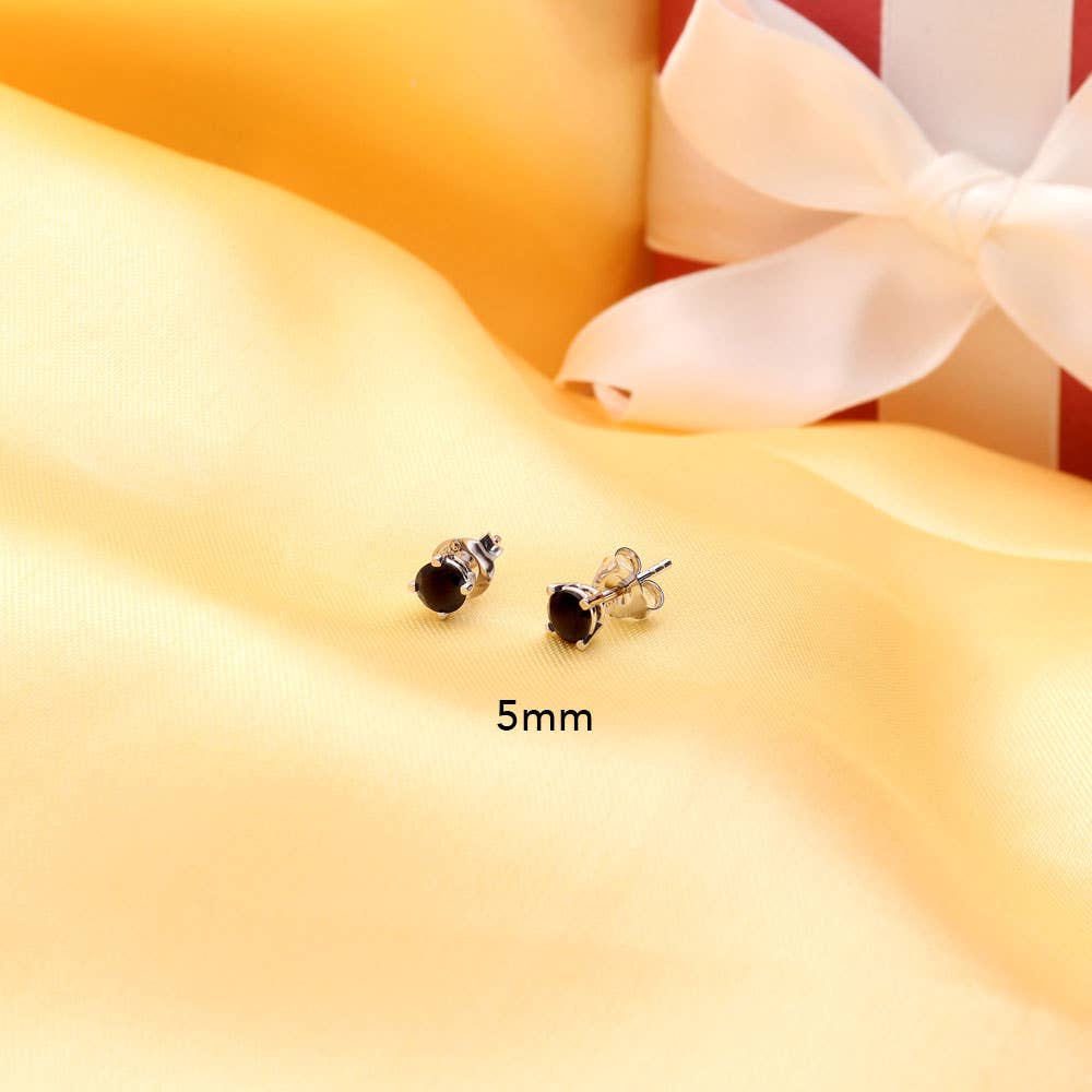 Silver Solitaire Black Cubic Zirconia Stud Earrings