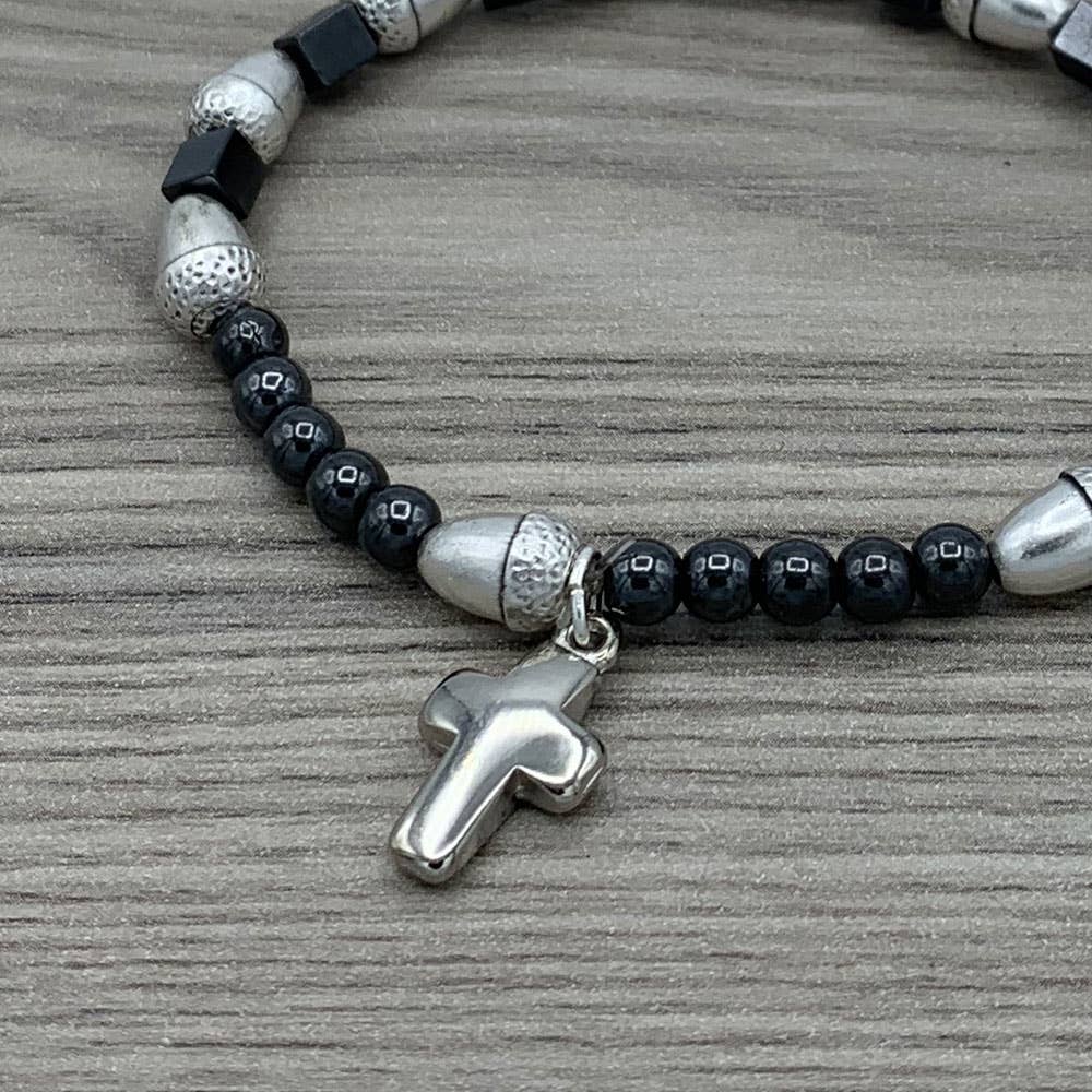 Rosary Bracelet Metal Acorn Beads and Hematite