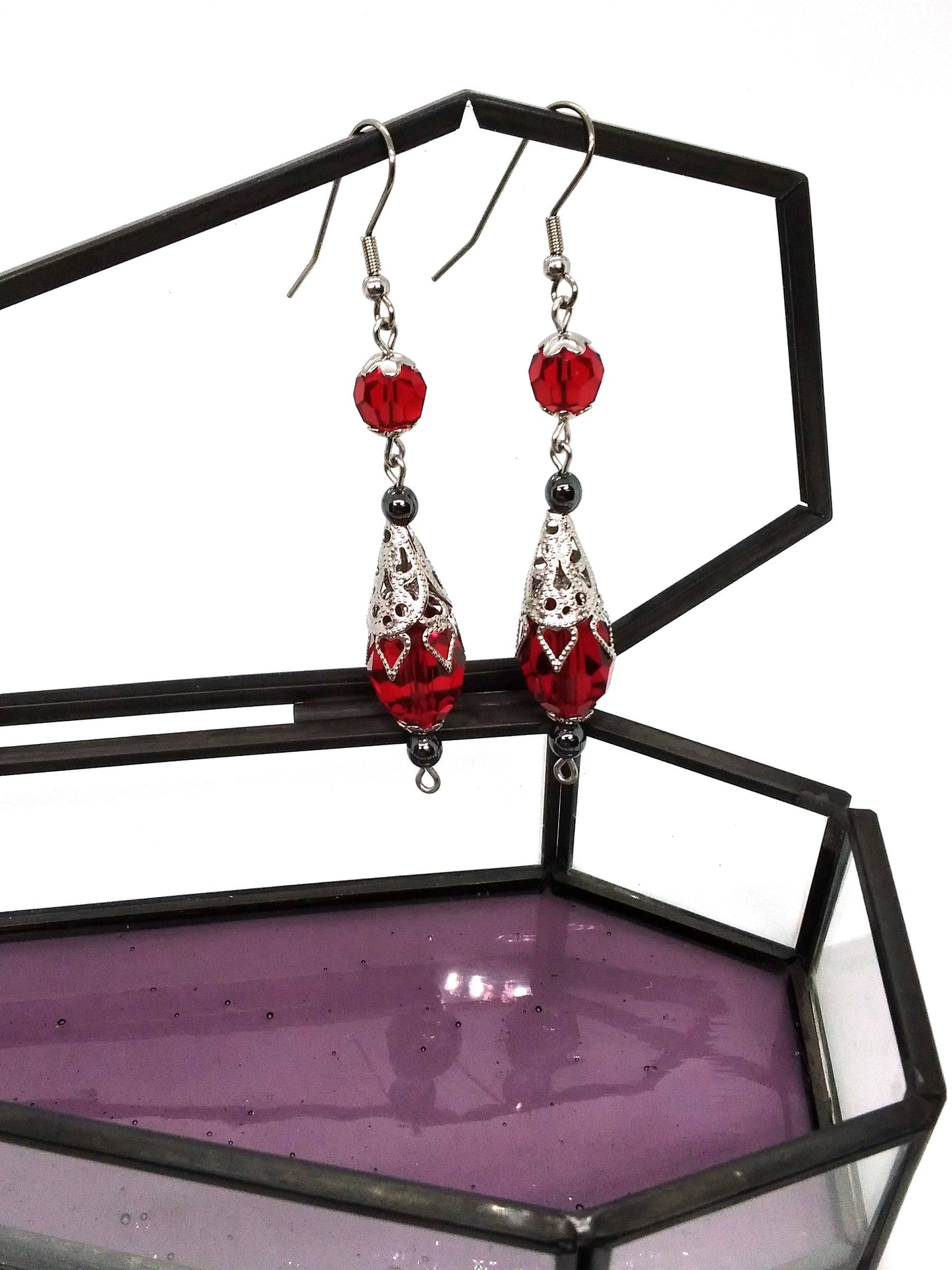 Bloodmoon Blossoms: Crimson Drop Earrings