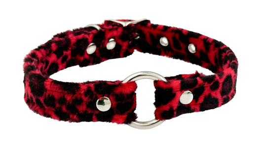 Fuzzy Leopard Bondage Ring Choker