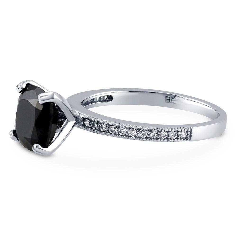 Sterling Silver Solitaire 3ct Black Cushion CZ Ring
