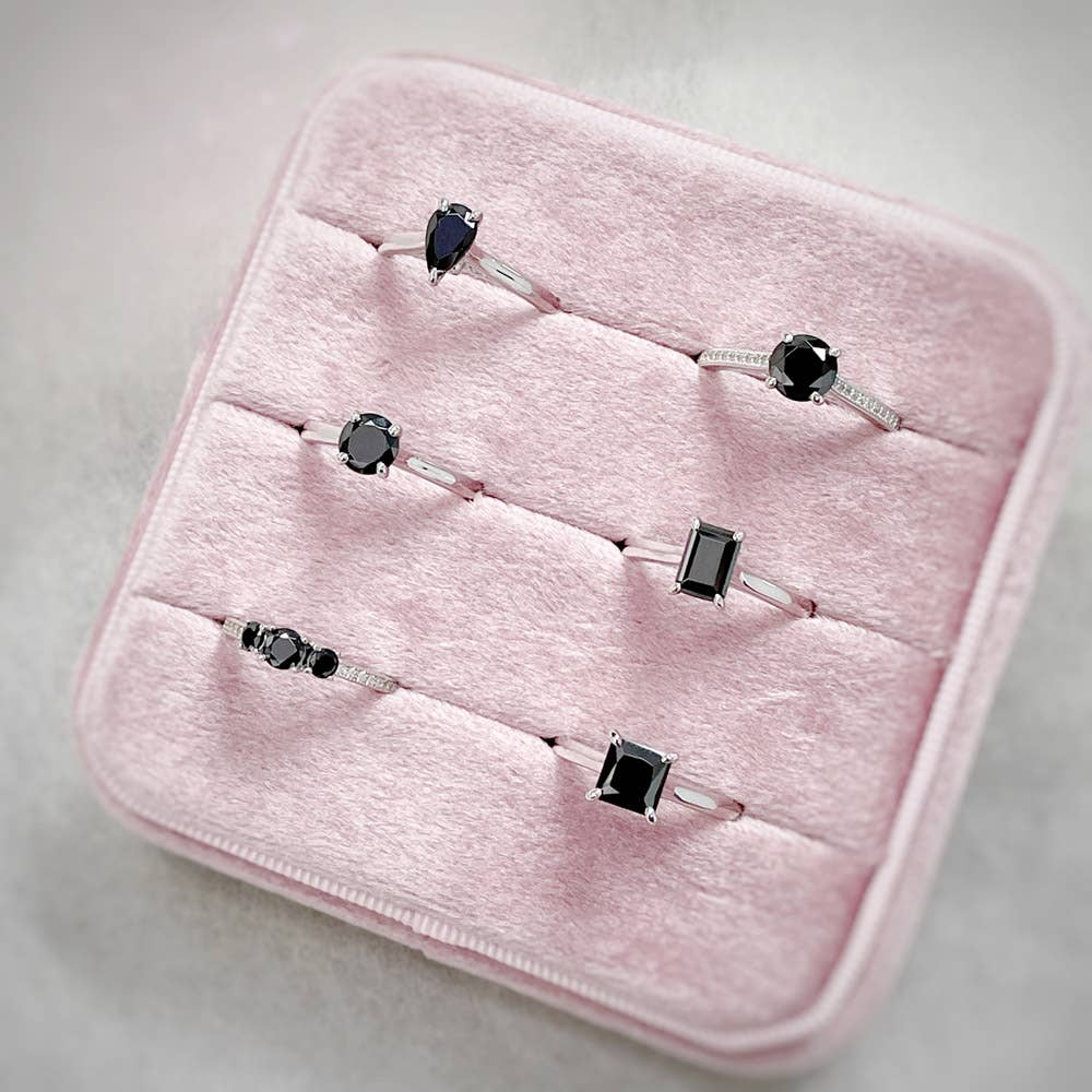 Sterling Silver Solitaire Black Emerald Cut CZ Ring