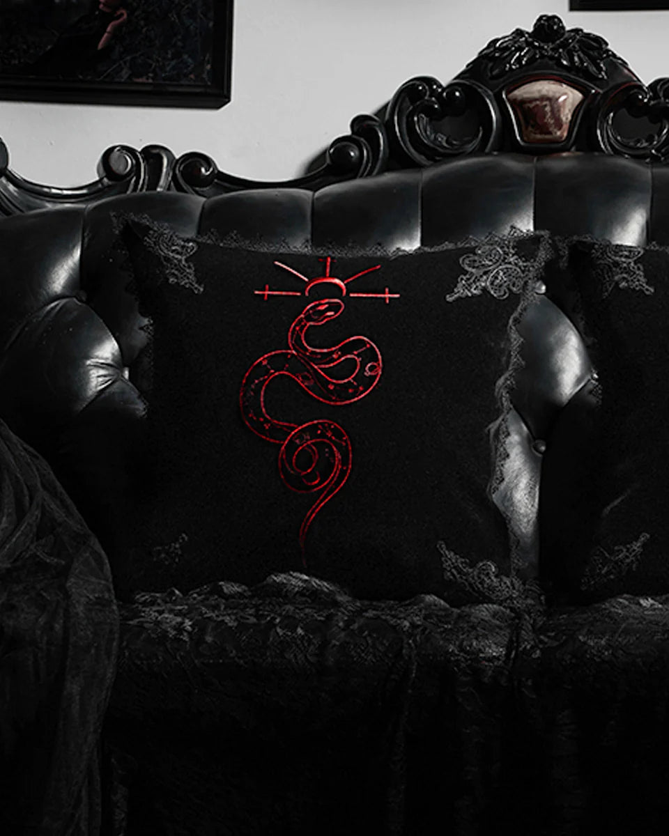 Gothic Home Embroidered Filled Cushion Black and Red