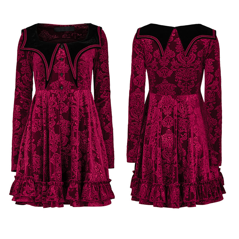 Gothic Bat Pointed Collar Velvet Dress