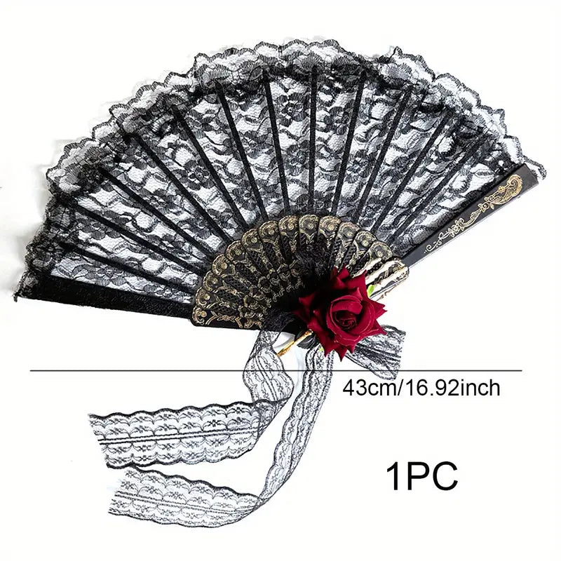 Floral Flamenco Fan: Spanish Style Rose Flower Lace