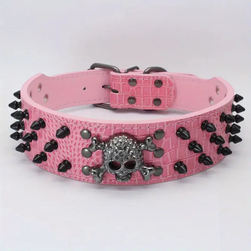 Skull Charm Spiked Pet Collars, 4 colors and 3 sizes