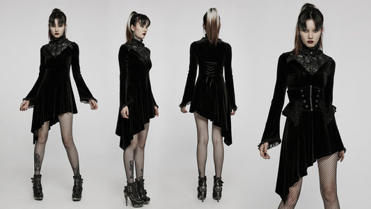 Gothic Asymmetric Elegant Velvet Lace Dress