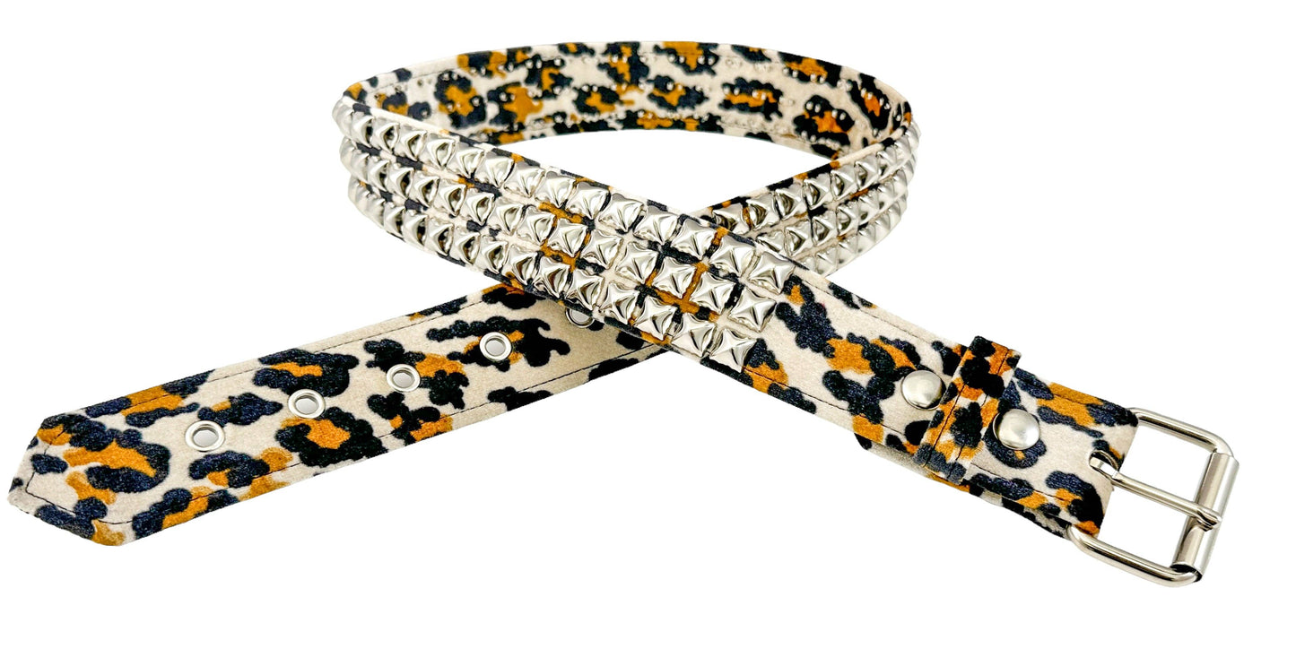 Leopard Fuzzy Fabric Studded Belt