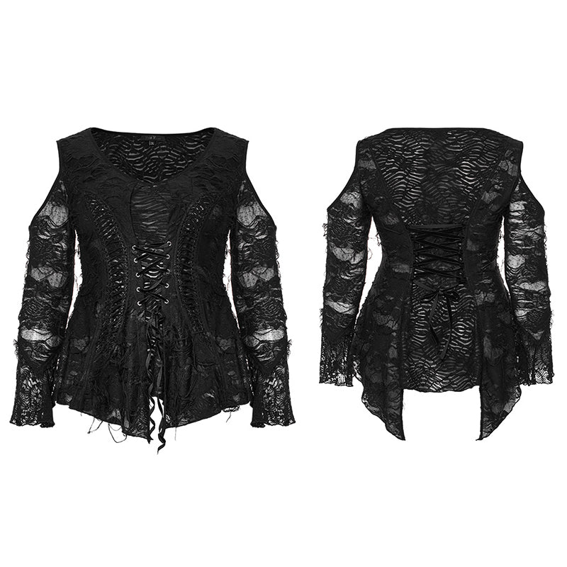 Goth Lace Puff Sleeves Sexy T-Shirt