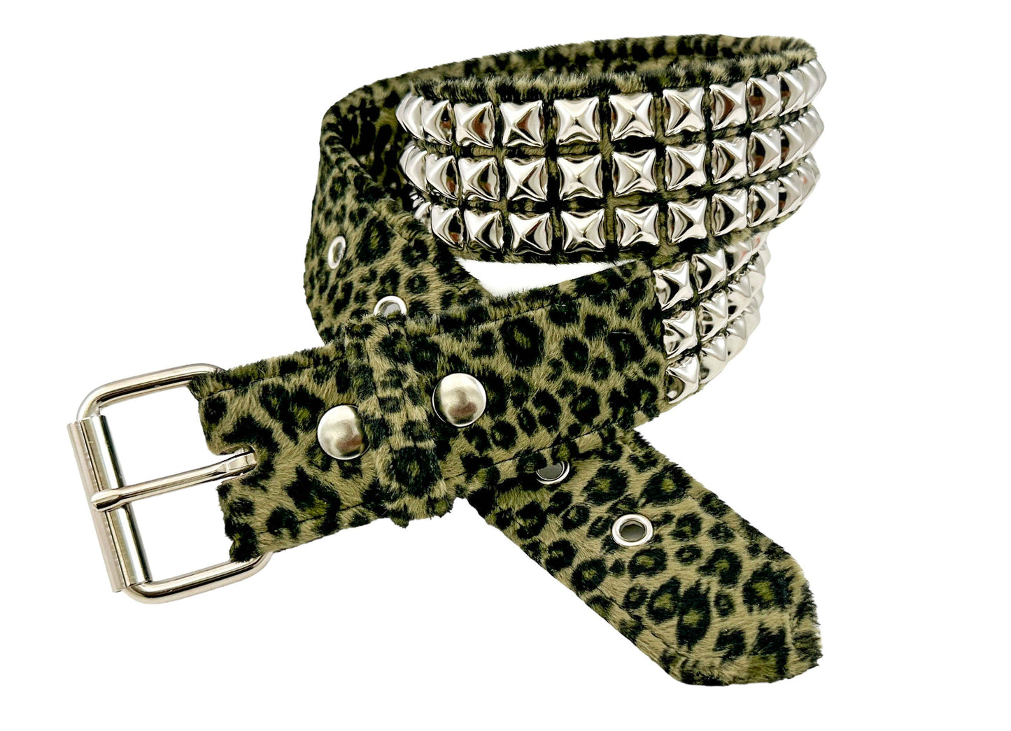 Leopard Fuzzy Fabric Studded Belt