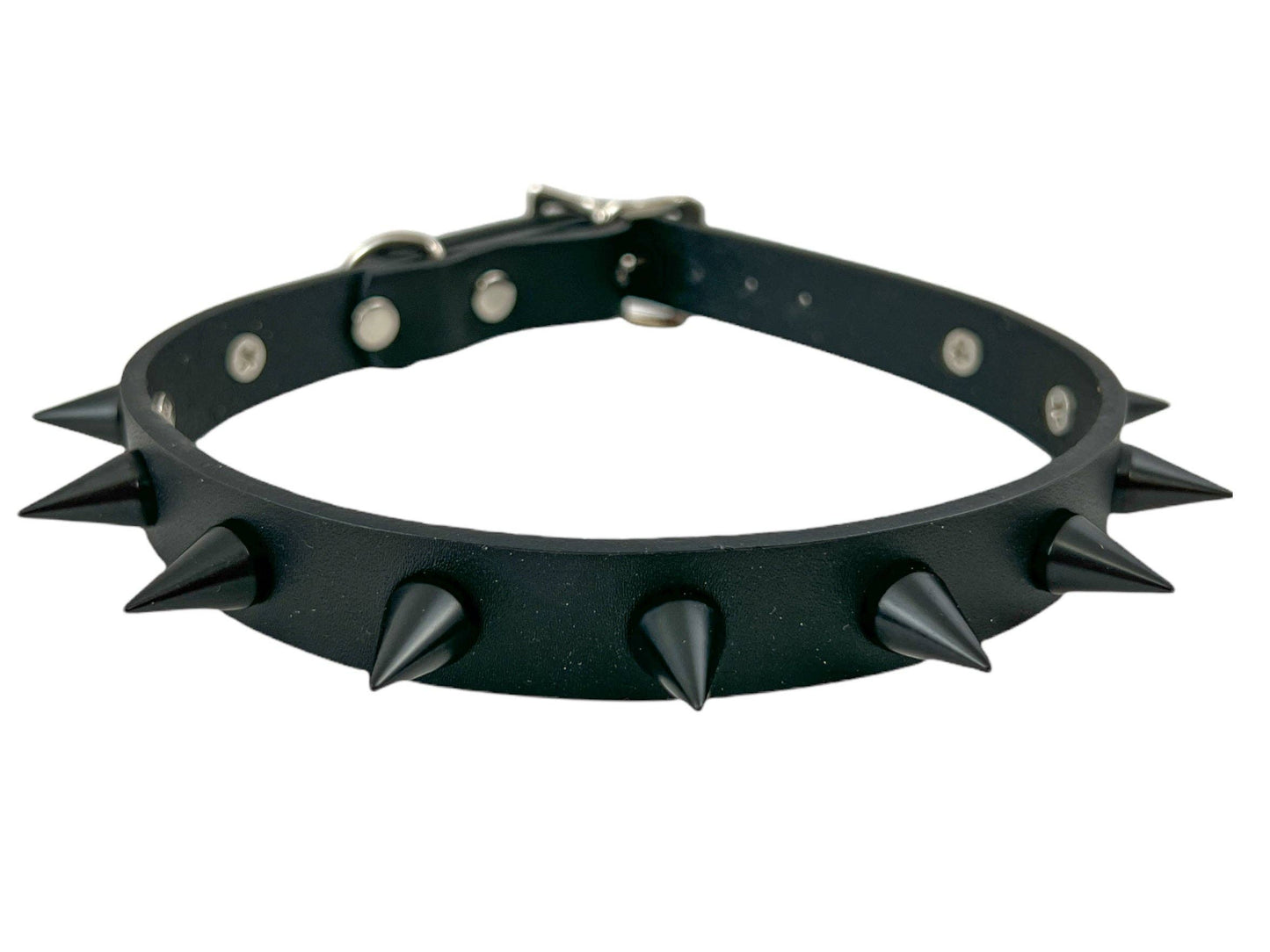 Black Leather Small Cone Spikes Choker