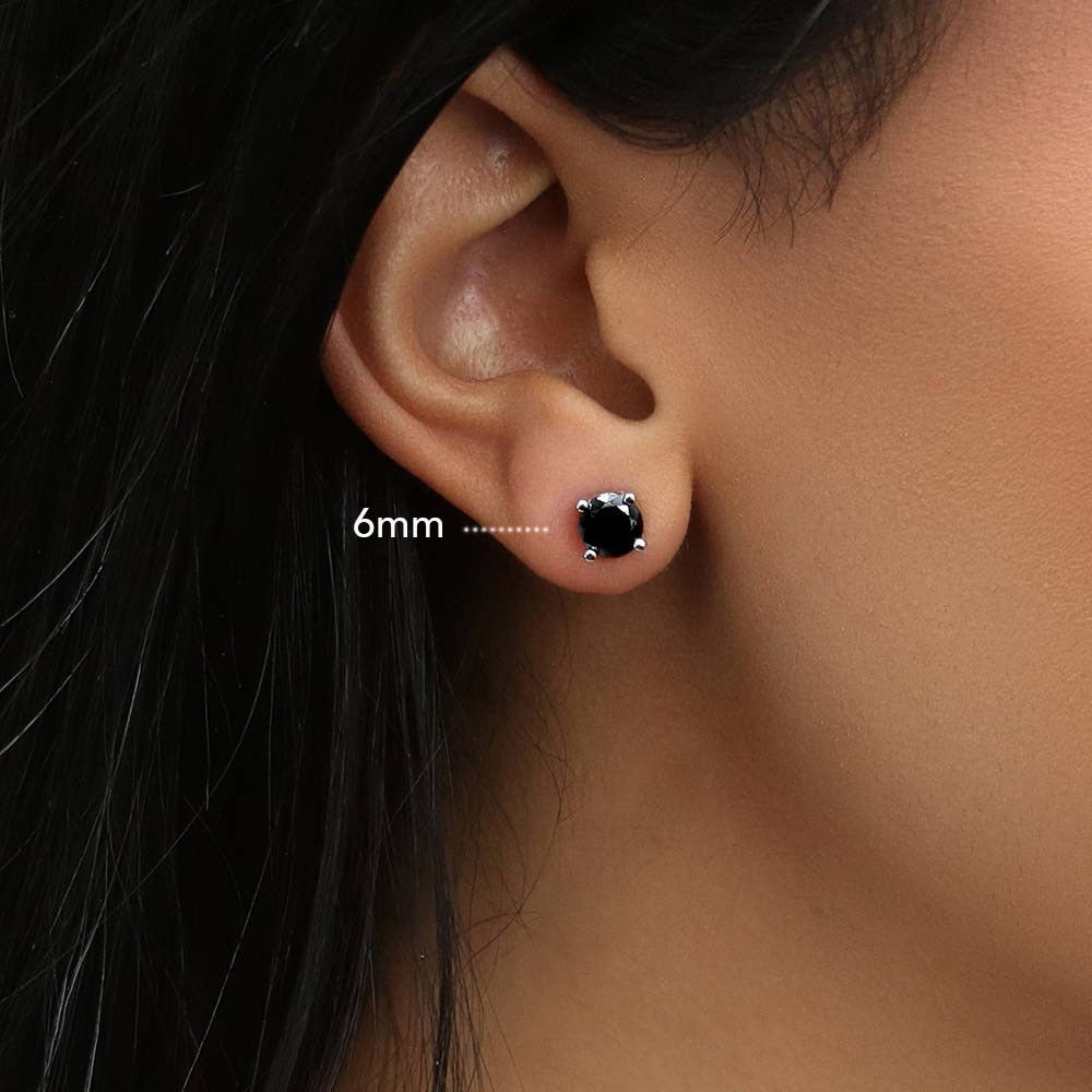 Silver Solitaire Black Cubic Zirconia Stud Earrings