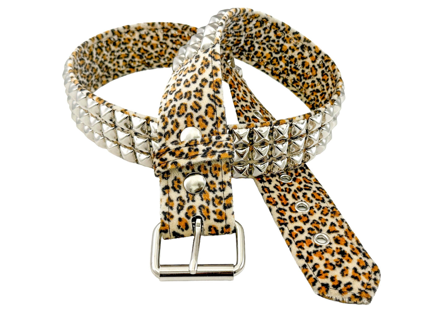 Leopard Fuzzy Fabric Studded Belt