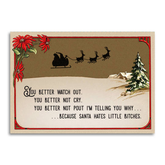 Santa Hates Little Bitches - Humorous Christmas Card