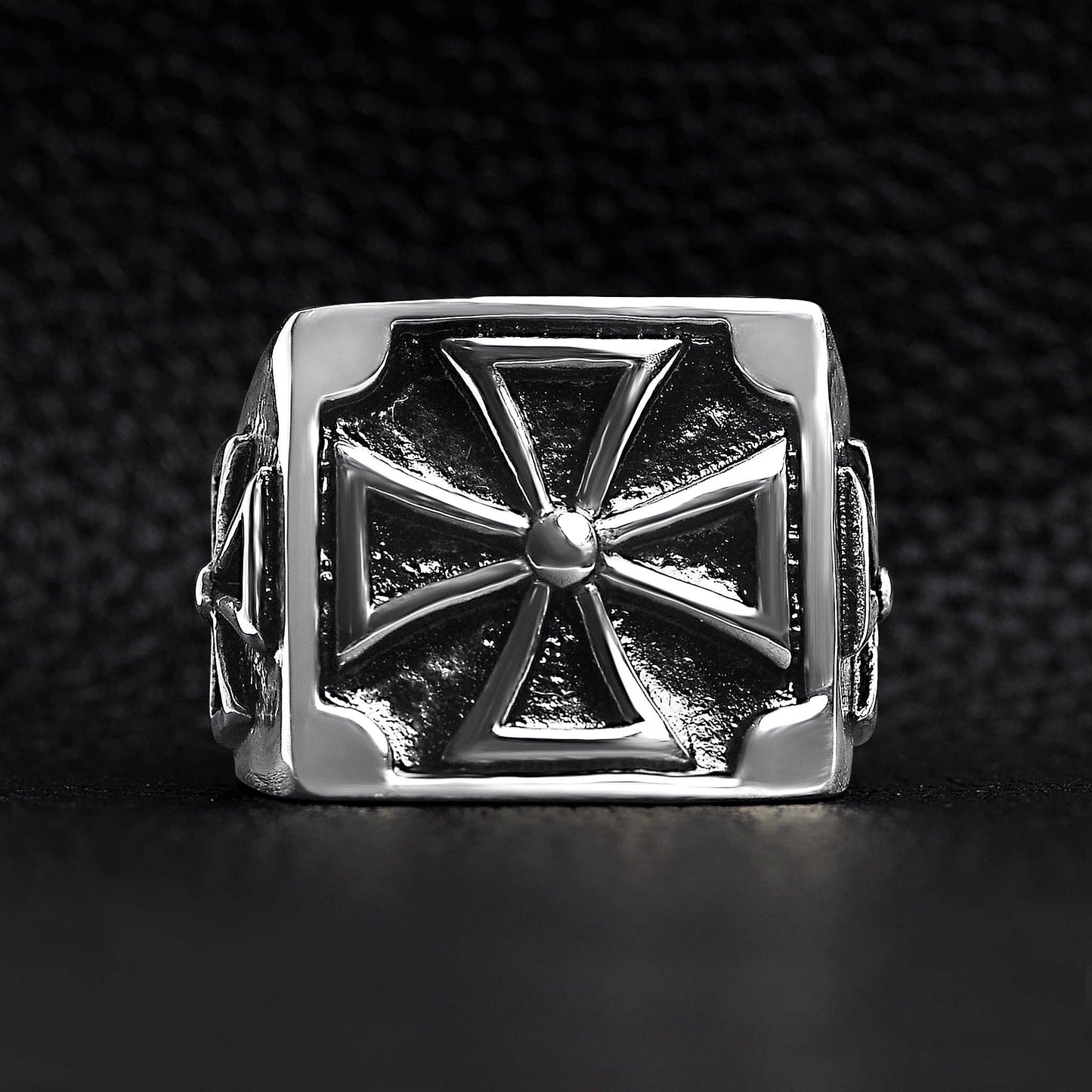 Stainless Steel Large Maltese Cross Signet Ring