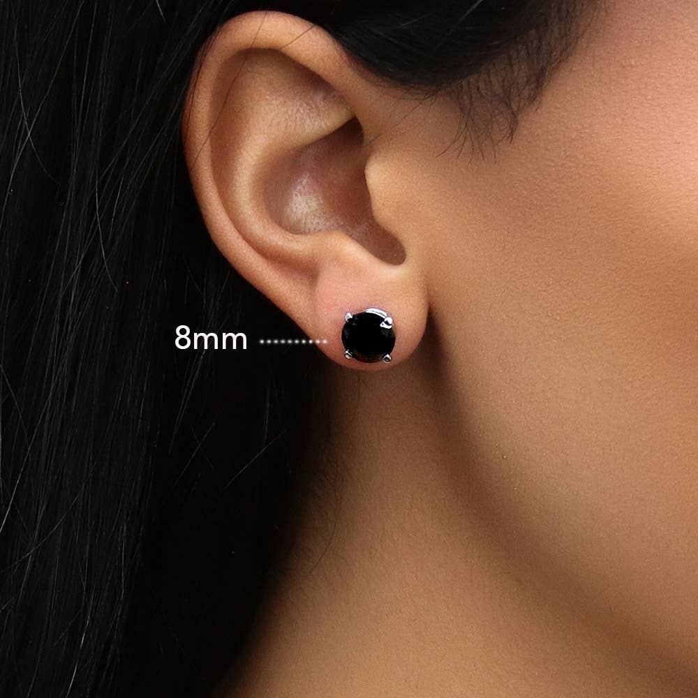 Silver Solitaire Black Cubic Zirconia Stud Earrings