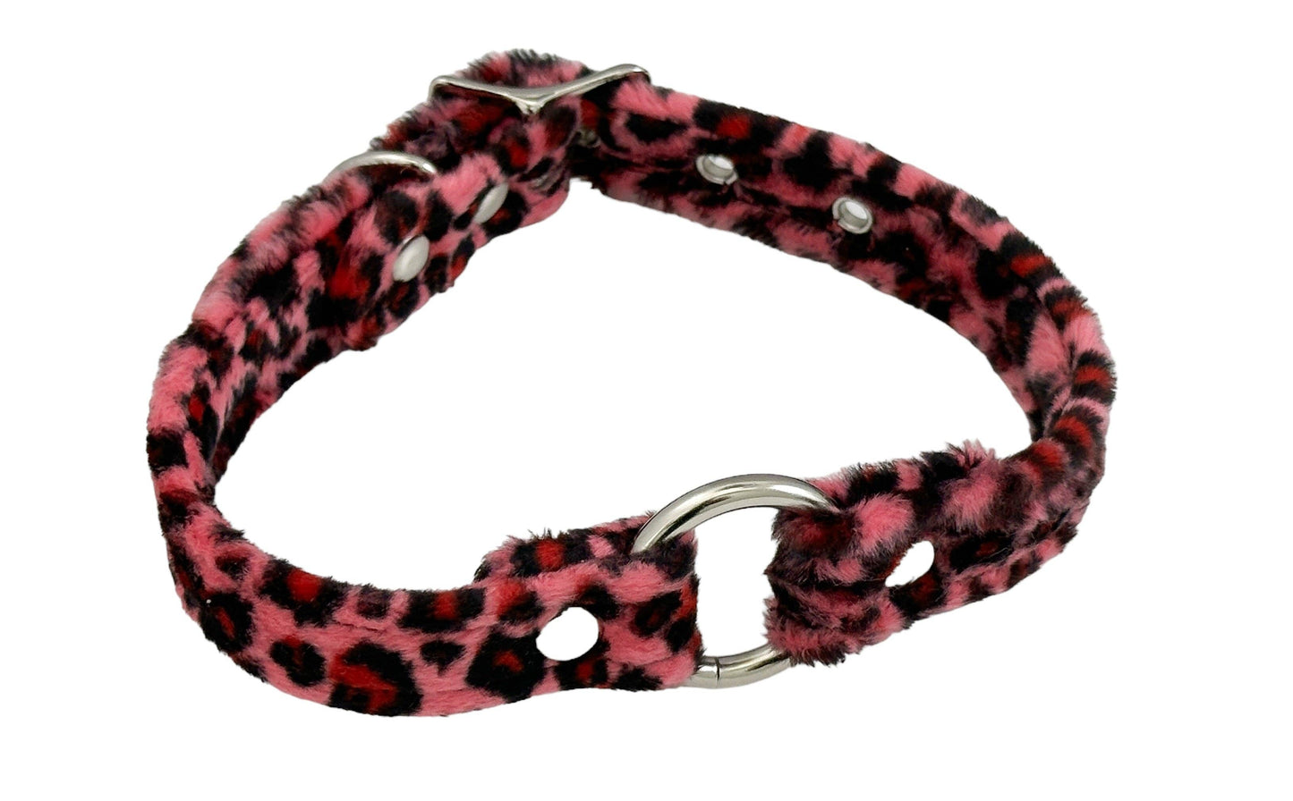 Fuzzy Leopard Bondage Ring Choker