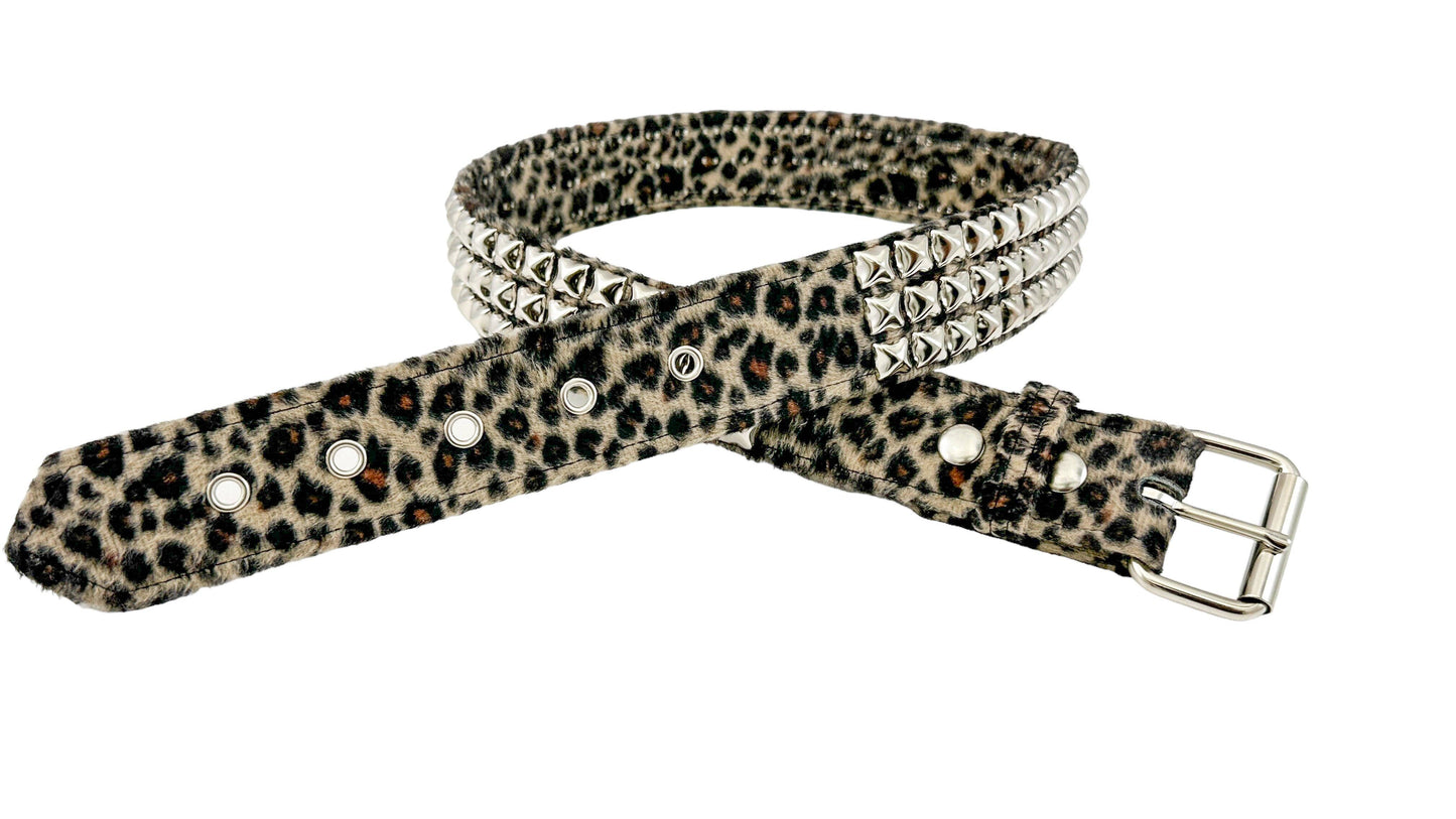 Brn 3 Row Pyramid Studded Belt