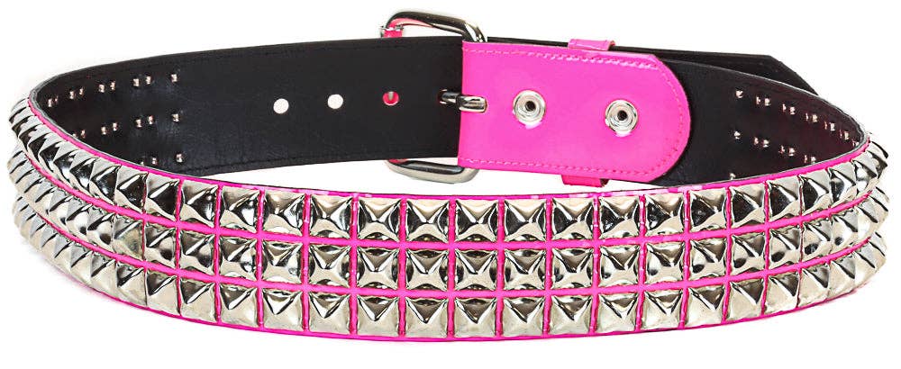 Hot Pink 2 Row Pyramid Studded Belt