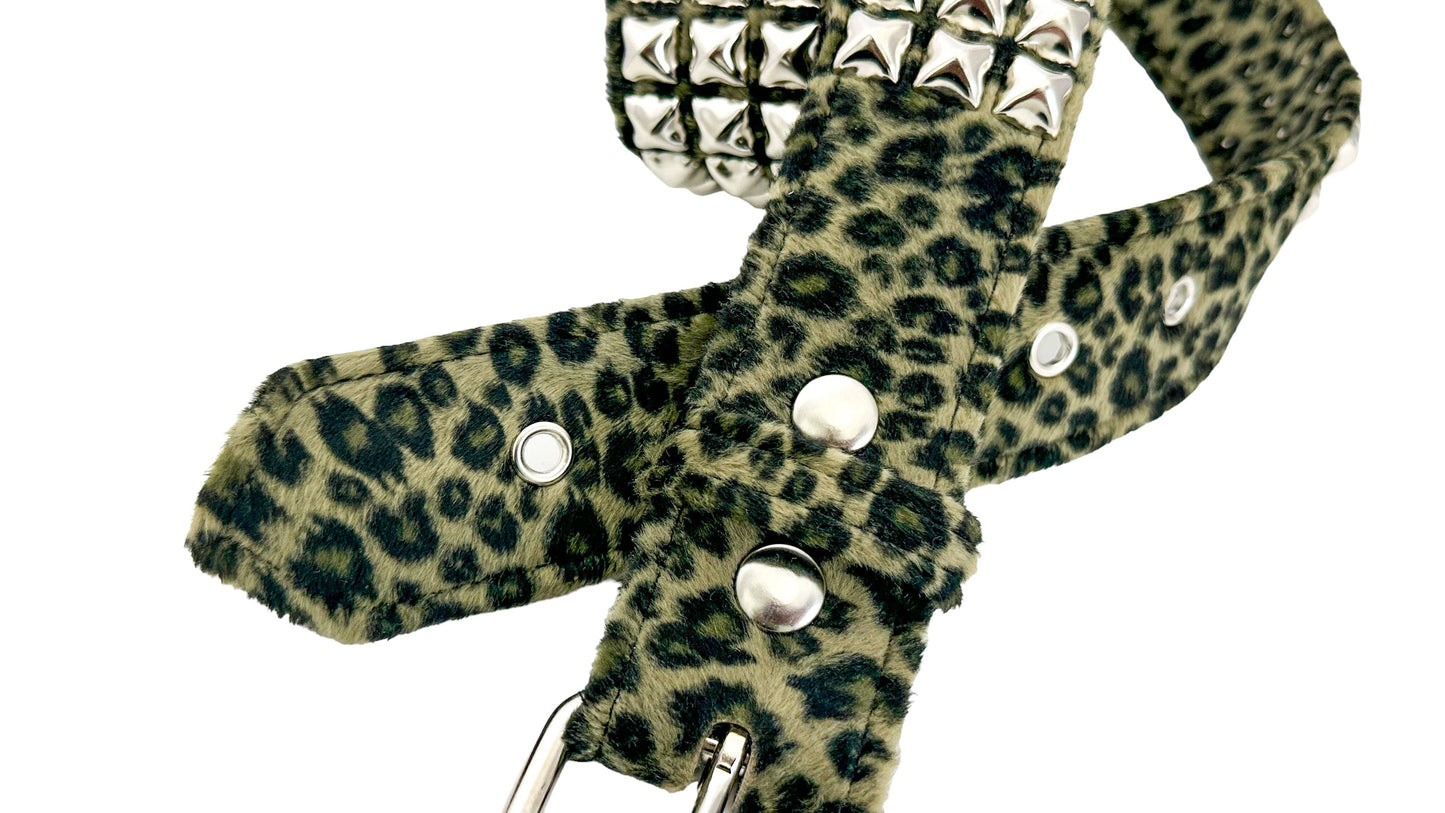 Leopard Fuzzy Fabric Studded Belt