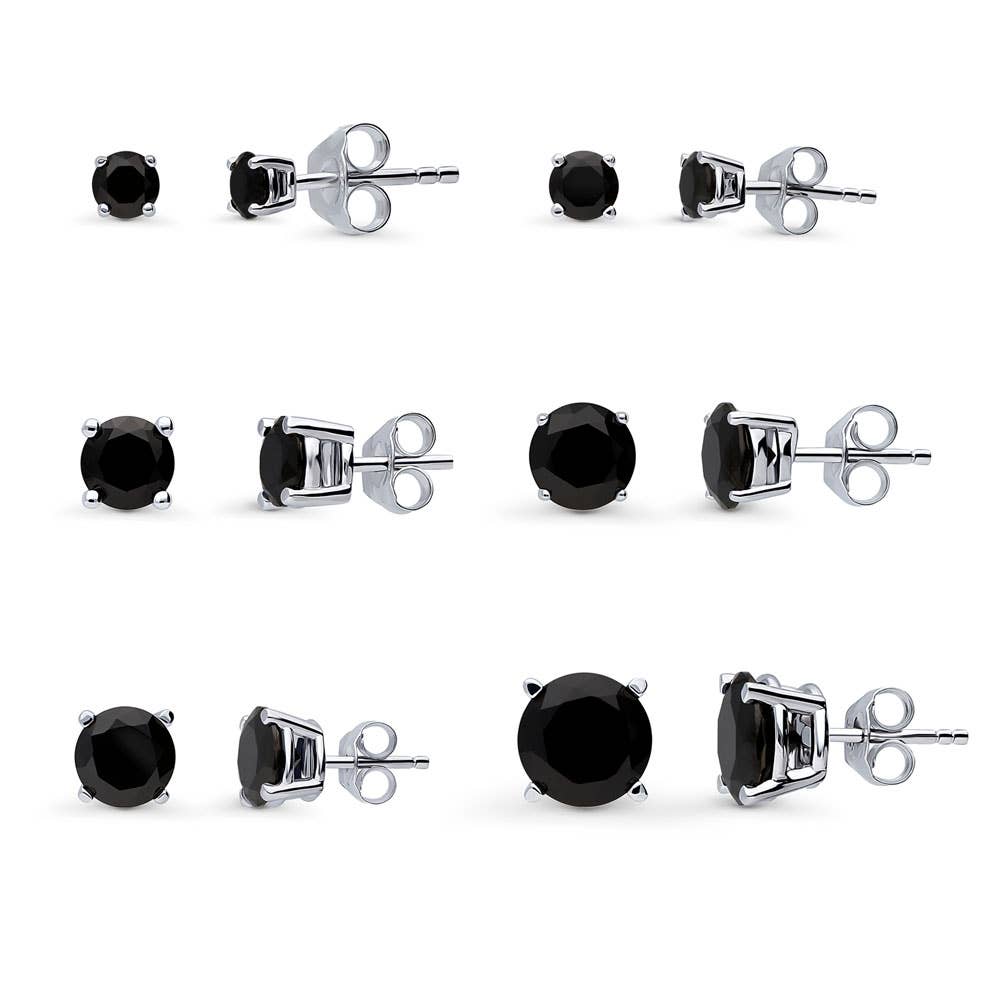 Silver Solitaire Black Cubic Zirconia Stud Earrings