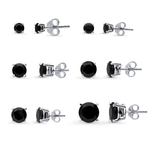 Silver Solitaire Black Cubic Zirconia Stud Earrings