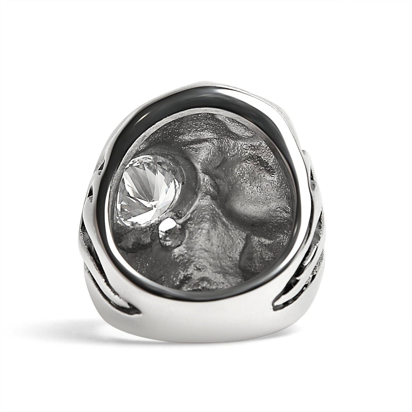 Stainless Steel Skull Smoking 18K Gold PVD Coated Cigar And Single CZ Eye Ring