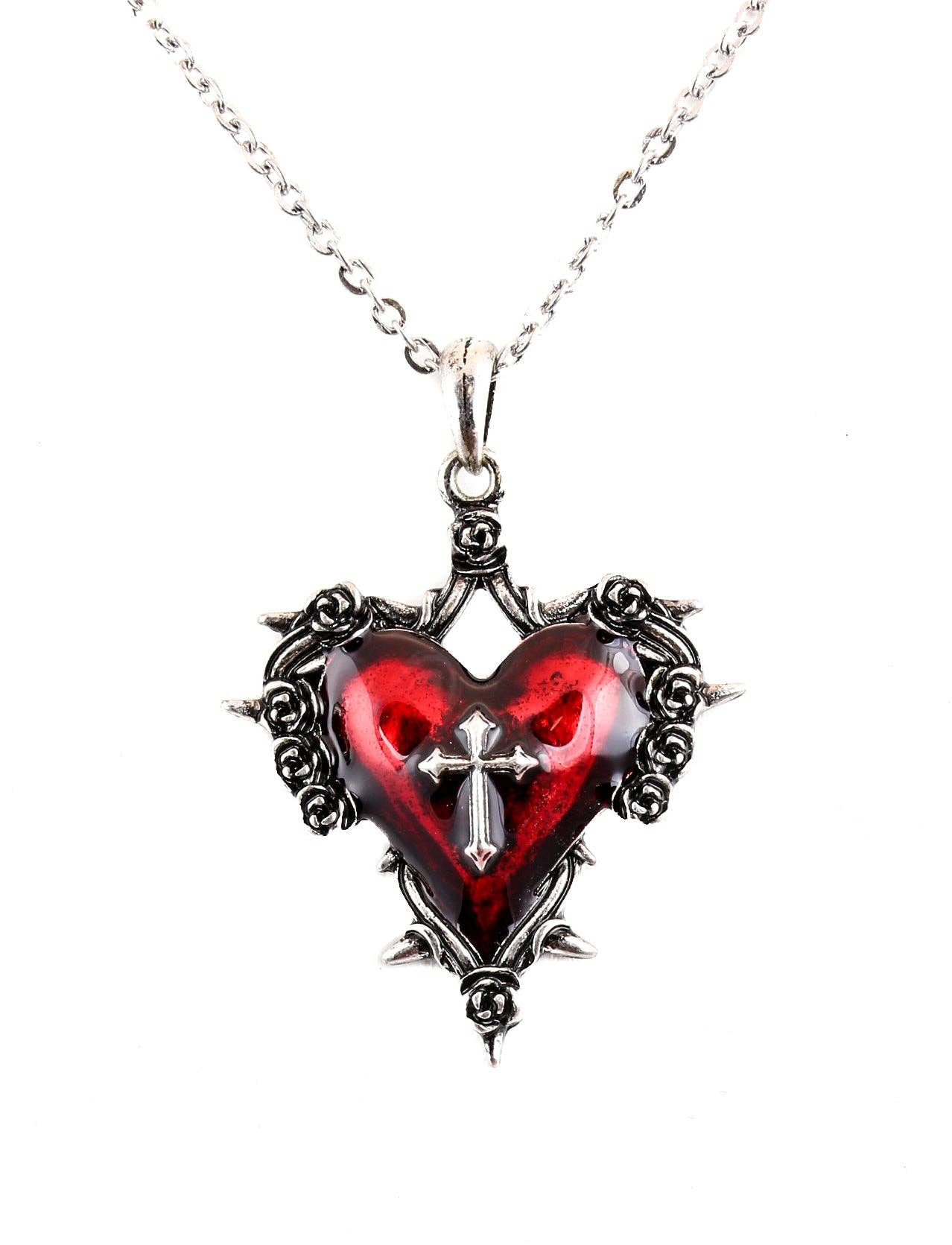 Spiked Heart With Cross Design Pendant Chain