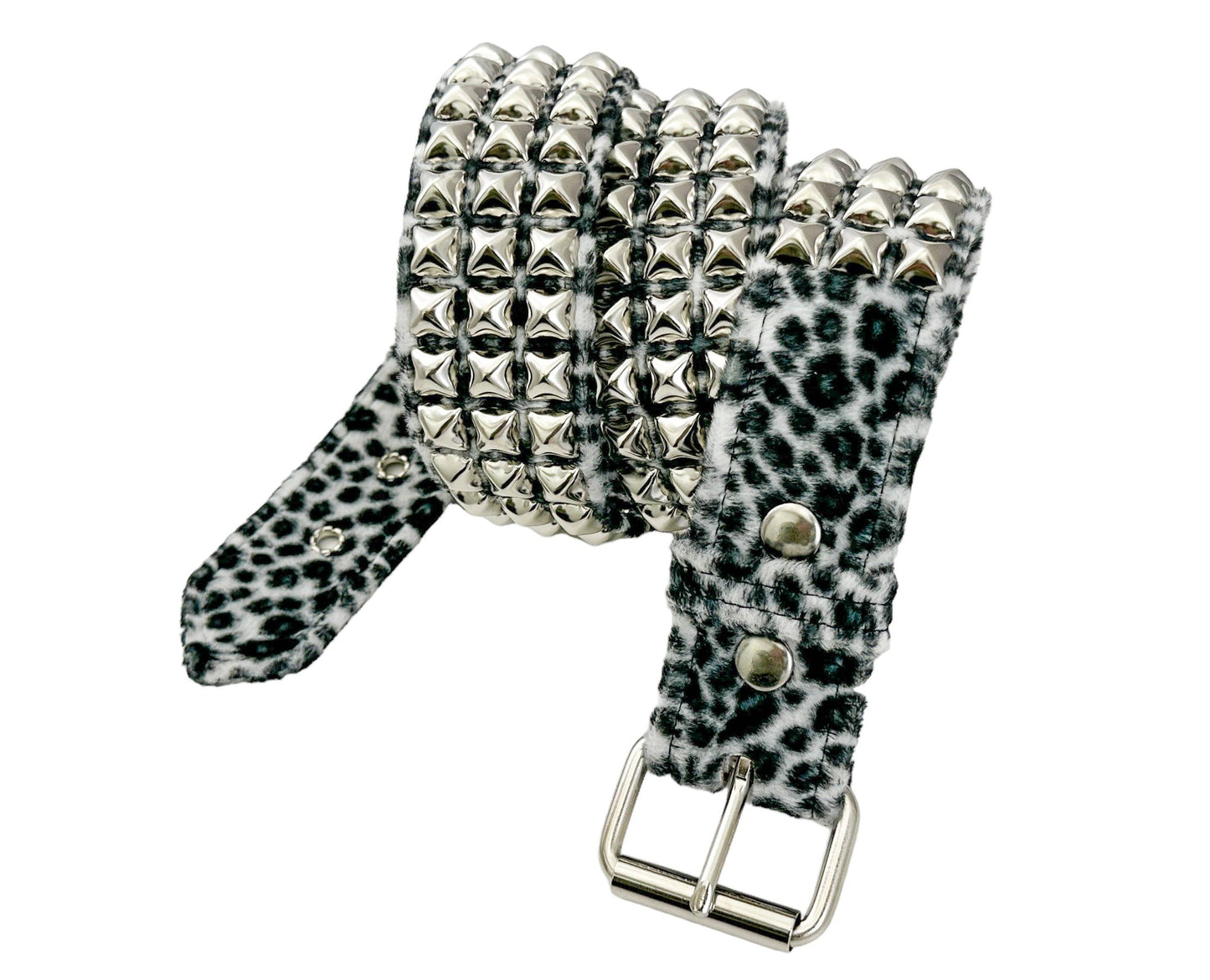 Leopard Fuzzy Fabric Studded Belt