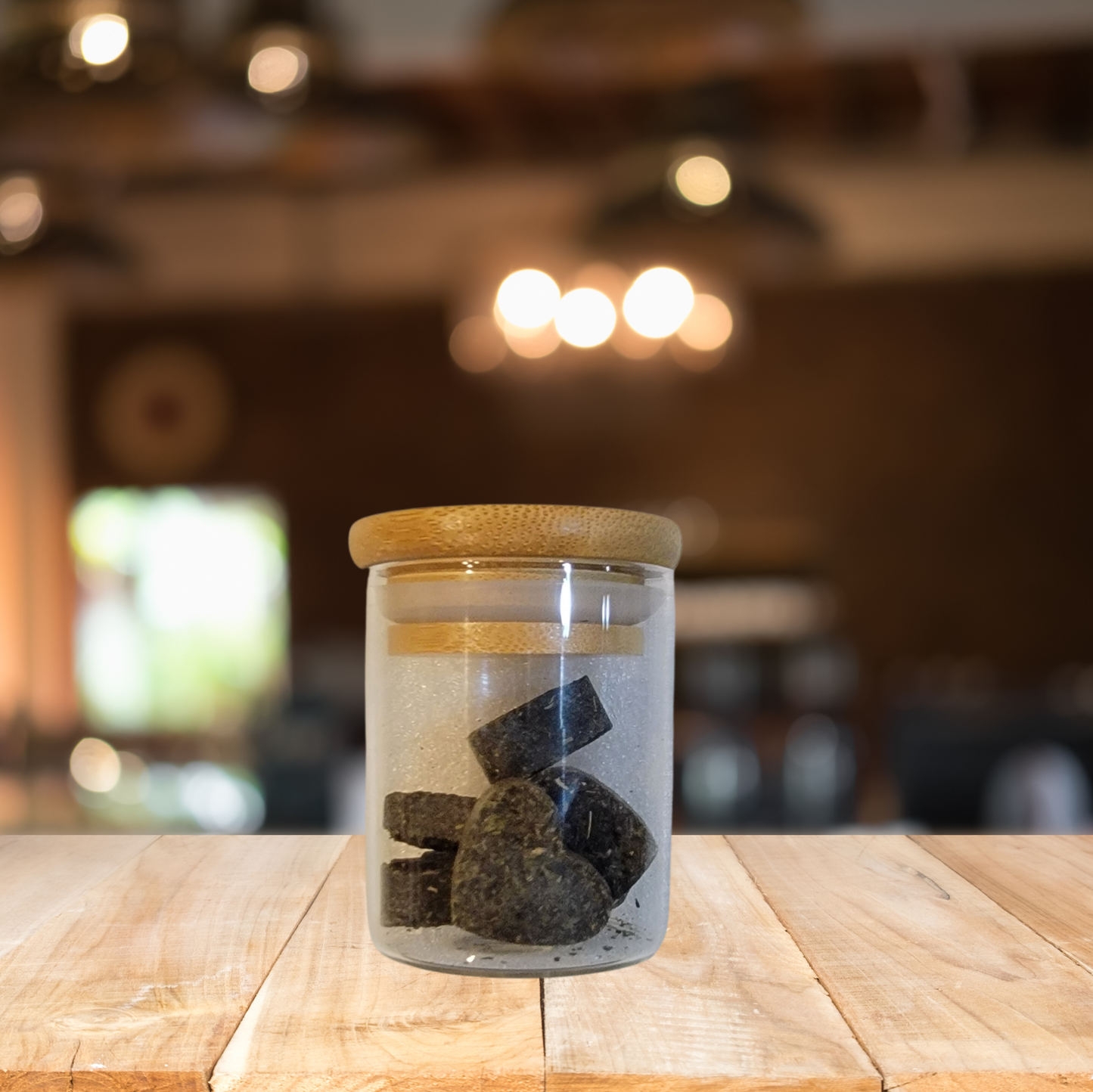 Tea Hearts (Formed Black or Green Tea in a glass vessel)