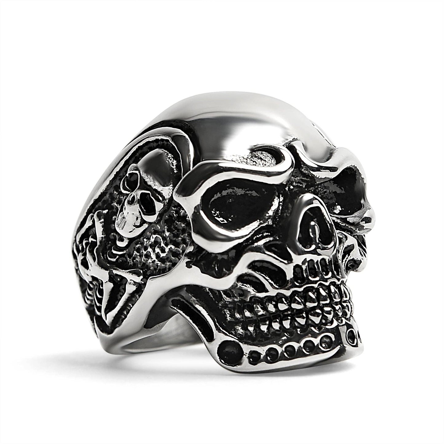 Stainless Steel Skull With Skeleton Accents Ring