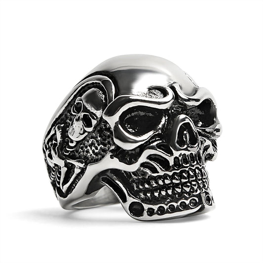 Stainless Steel Skull With Skeleton Accents Ring