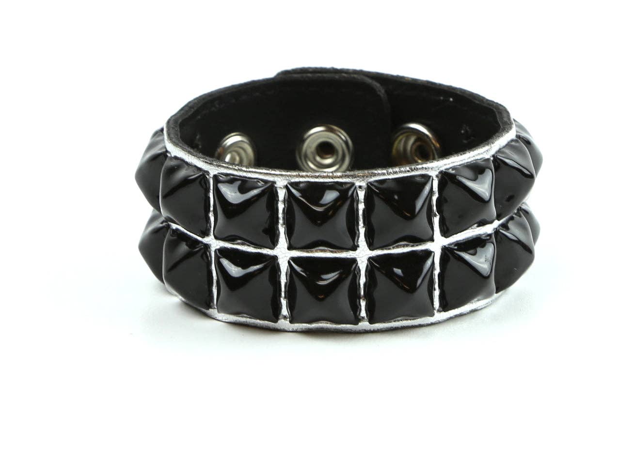 Sliver Patent Black Pyramid Stud Braclet